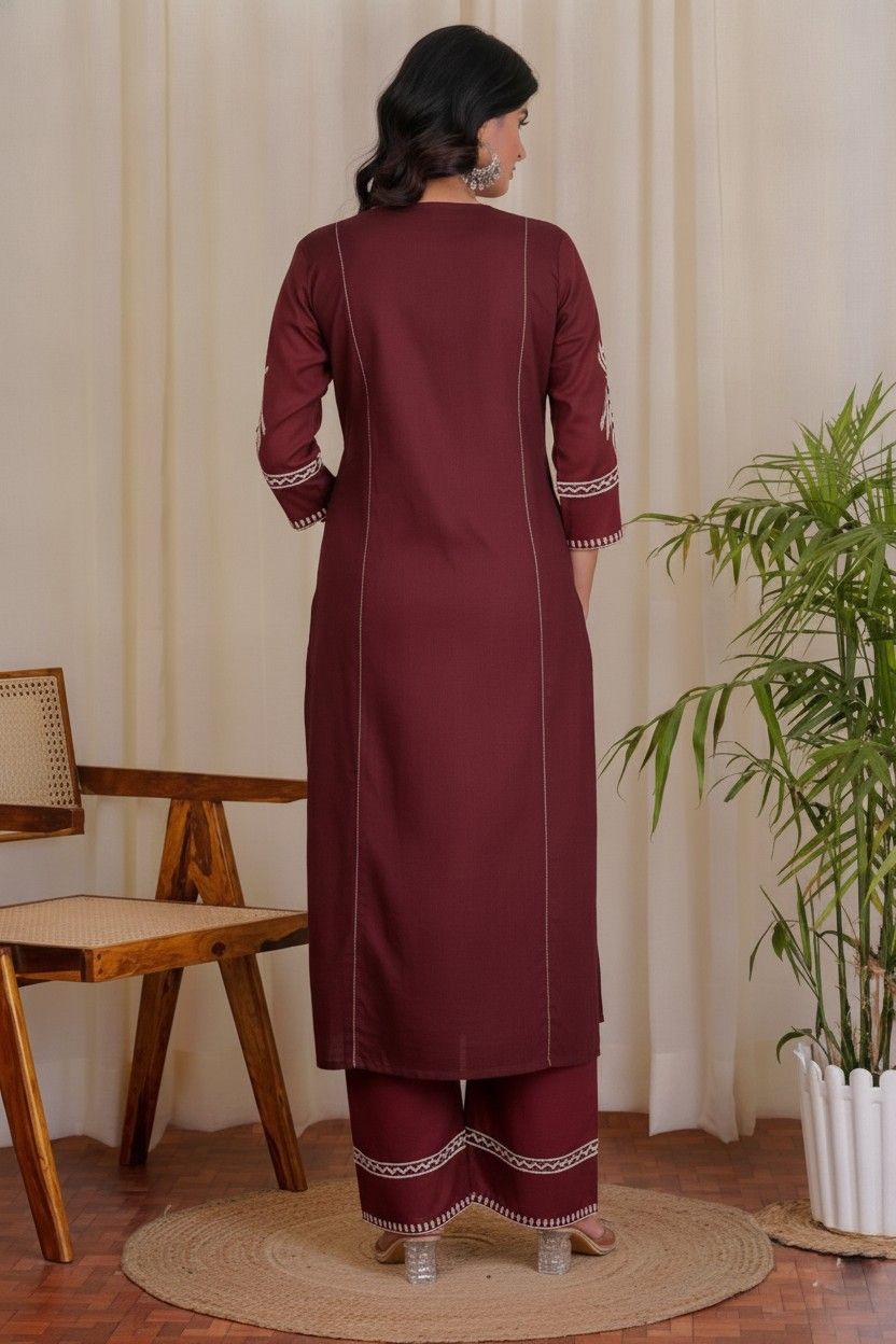 Women's Cotton Embroidered Straight kurti With relaxed fit Pant