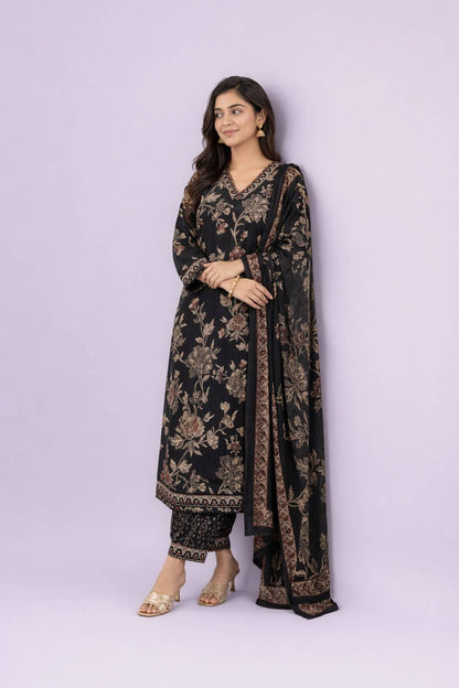 Fab Craft Studio Women's Cotton Floral Printed Straight Kurti With Afghani Style Pant and Dupatta Set