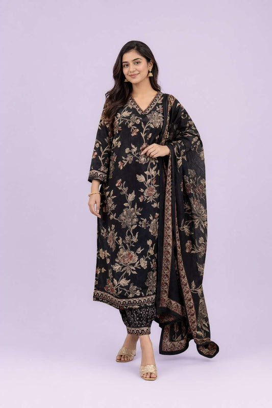 Fab Craft Studio Women's Cotton Floral Printed Straight Kurti With Afghani Style Pant and Dupatta Set