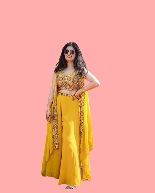 Mustard Yellow Indo-Western Sharara Set