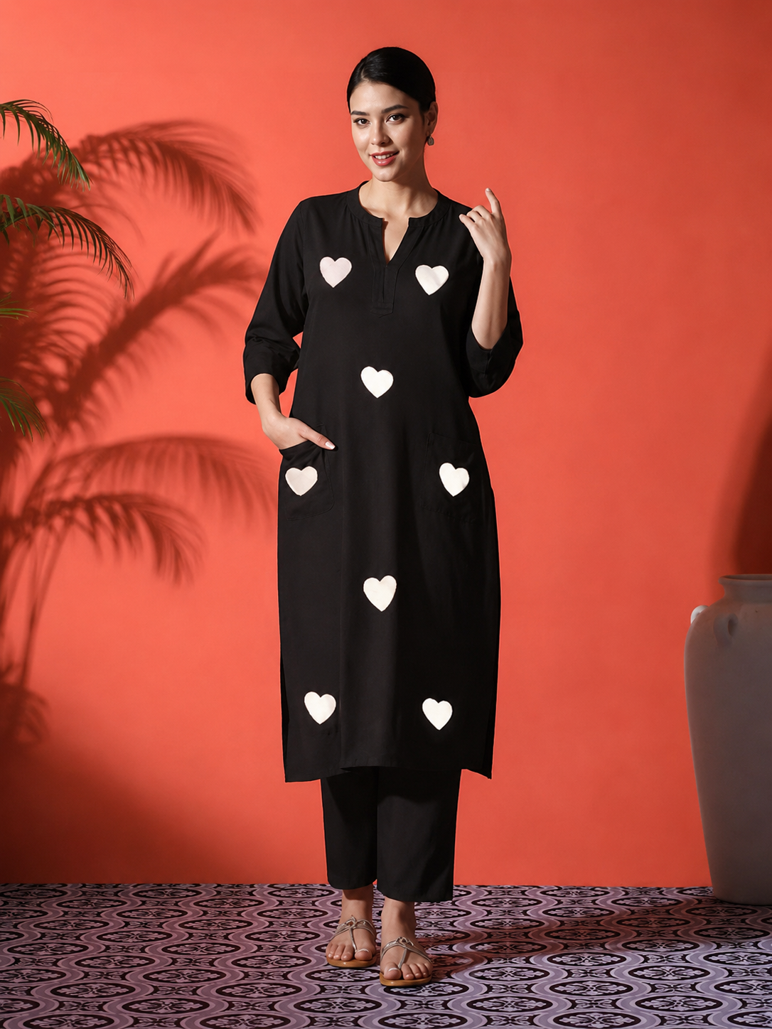 LoomBella LifestyleWomen's Cotton Embroidered Straight Kurti with Pant Set
