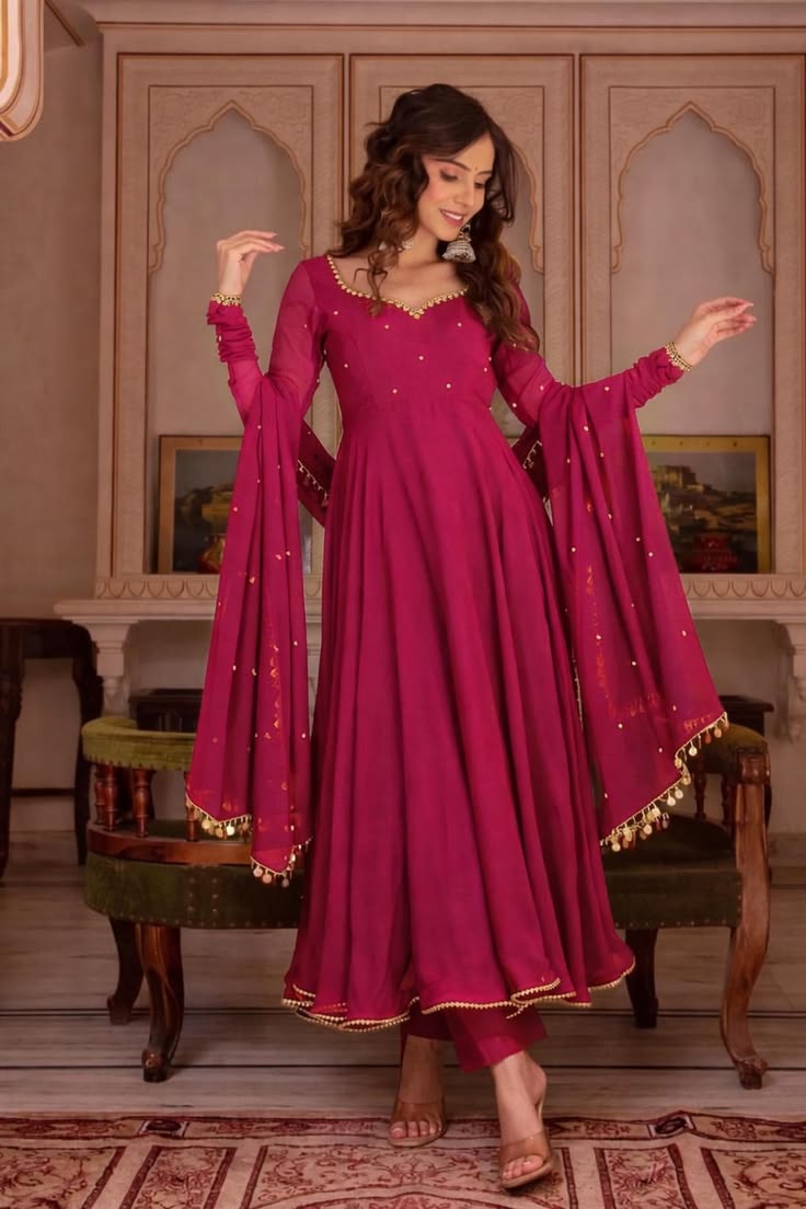 Anarkali Kurti With Dupatta & Pant Set