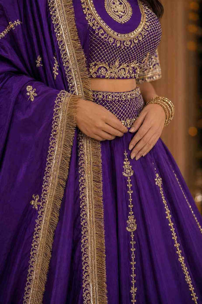 Premium Royal Purple Embroidered Bridal & Party Wear Lehenga Choli with Dupatta