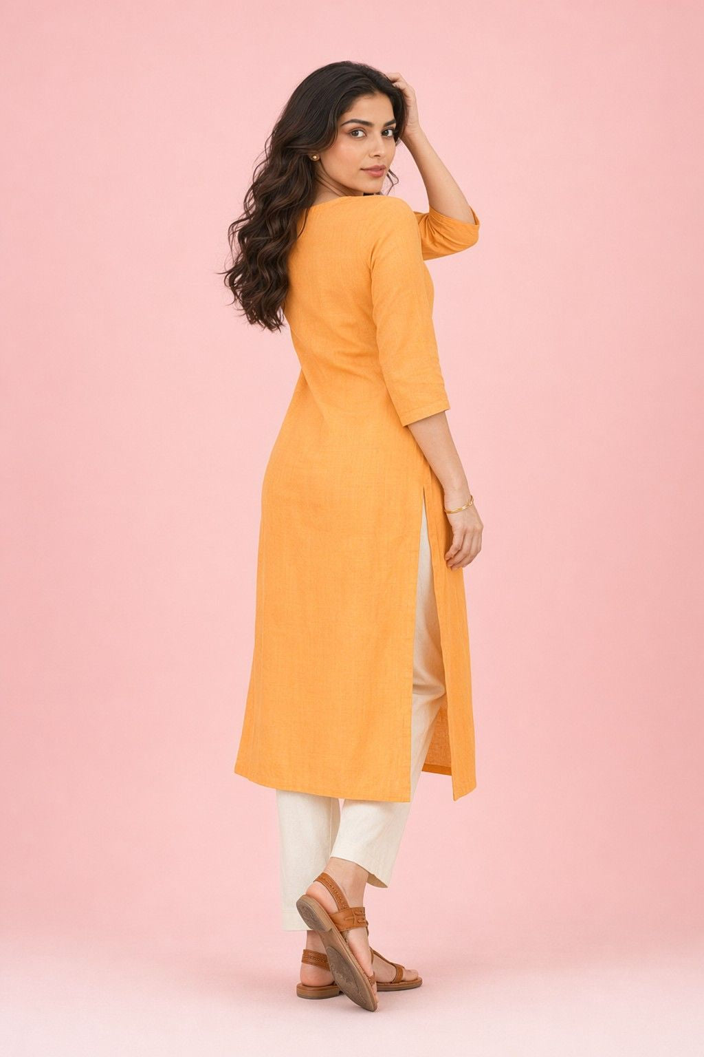 LoomBella LifestyleWomen's Cotton V-Neck Solid Straight Kurti with Pant