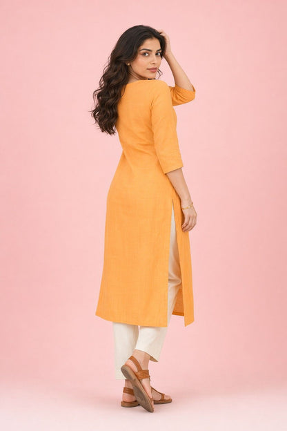 LoomBella LifestyleWomen's Cotton V-Neck Solid Straight Kurti with Pant
