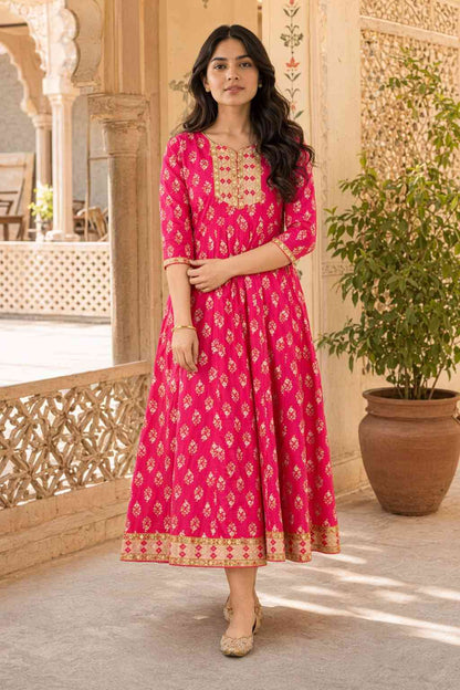 Fab Craft Studio  Women's Rayon Printed Anarkali Short Kurti Gown
