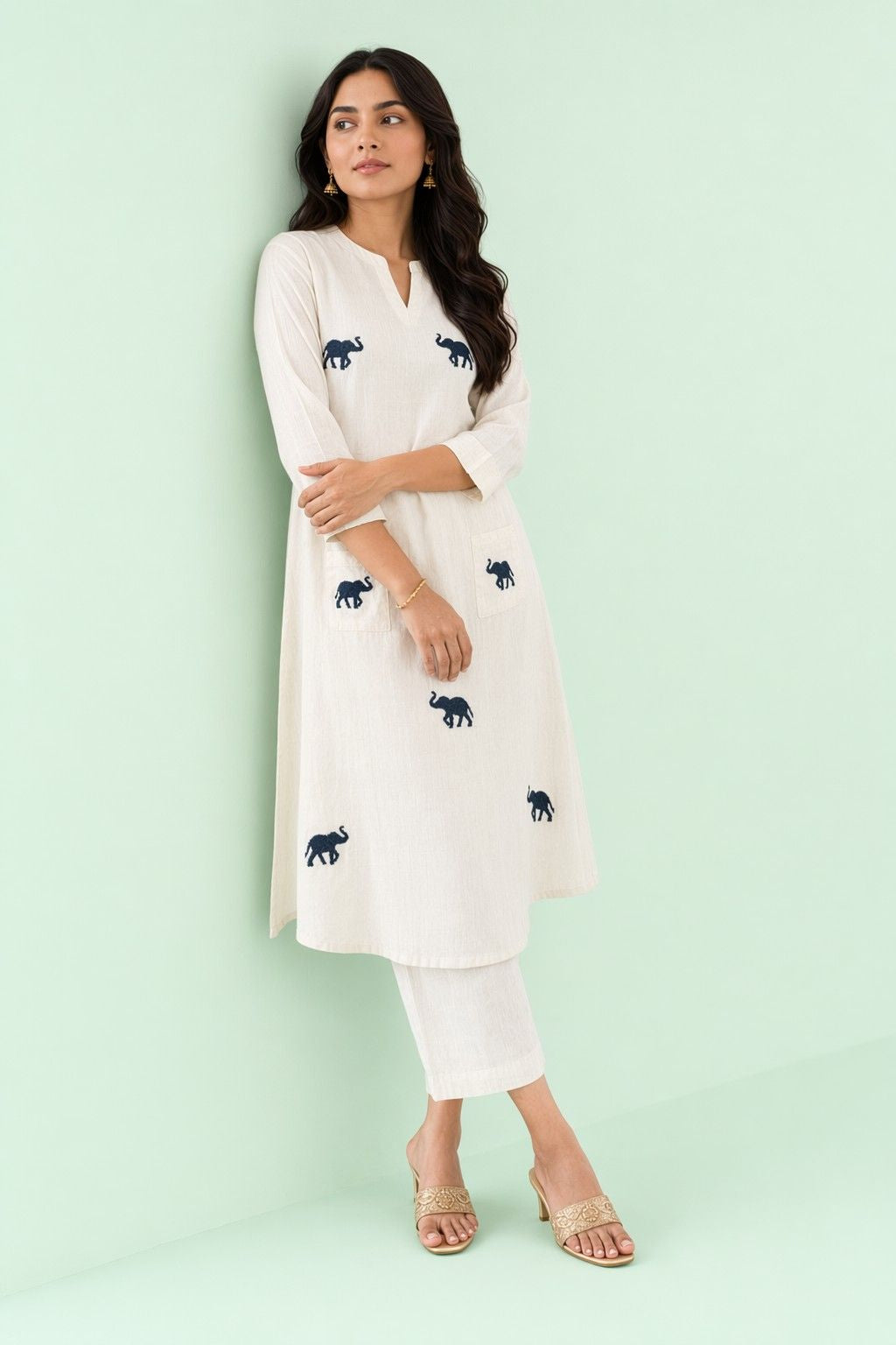 Fab Craft Studio Women's Cotton Printed Straight Kurti with Pant