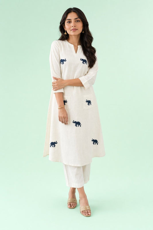 Fab Craft Studio Women's Cotton Printed Straight Kurti with Pant