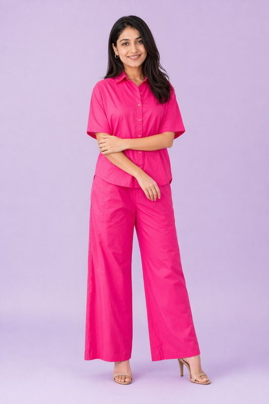 LoomBella Lifestyle Women's Cotton Plain Straight Short Kurti with Pant Set