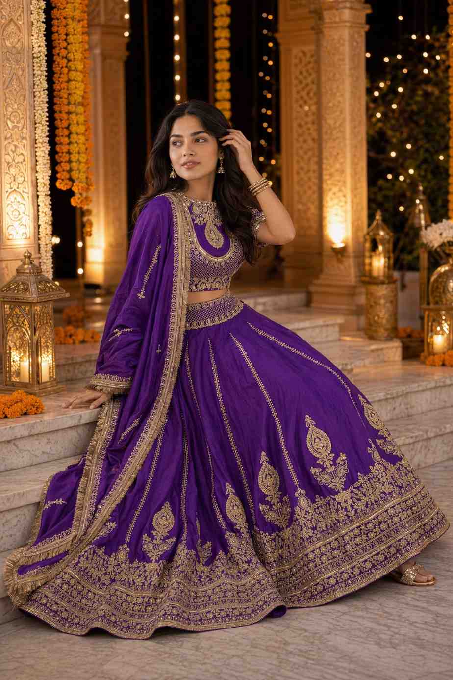 Premium Royal Purple Embroidered Bridal & Party Wear Lehenga Choli with Dupatta