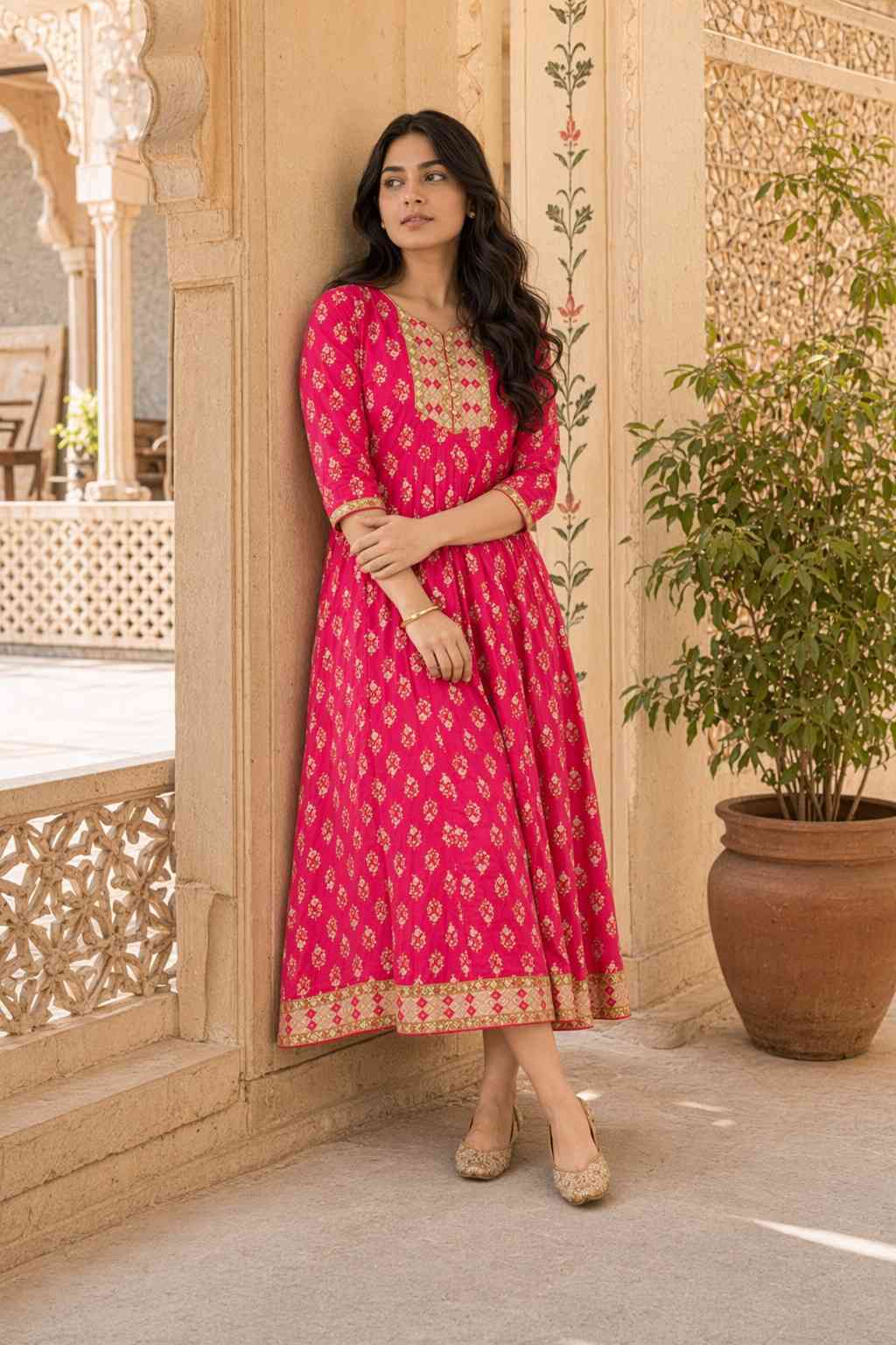 Fab Craft Studio  Women's Rayon Printed Anarkali Short Kurti Gown