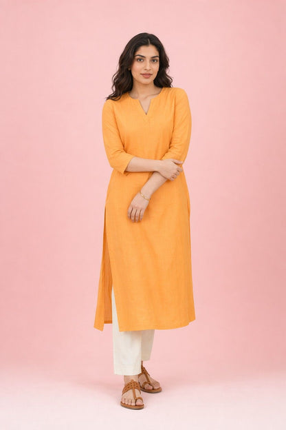 LoomBella LifestyleWomen's Cotton V-Neck Solid Straight Kurti with Pant