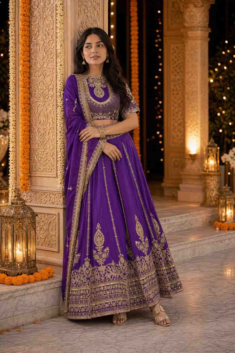 Premium Royal Purple Embroidered Bridal & Party Wear Lehenga Choli with Dupatta