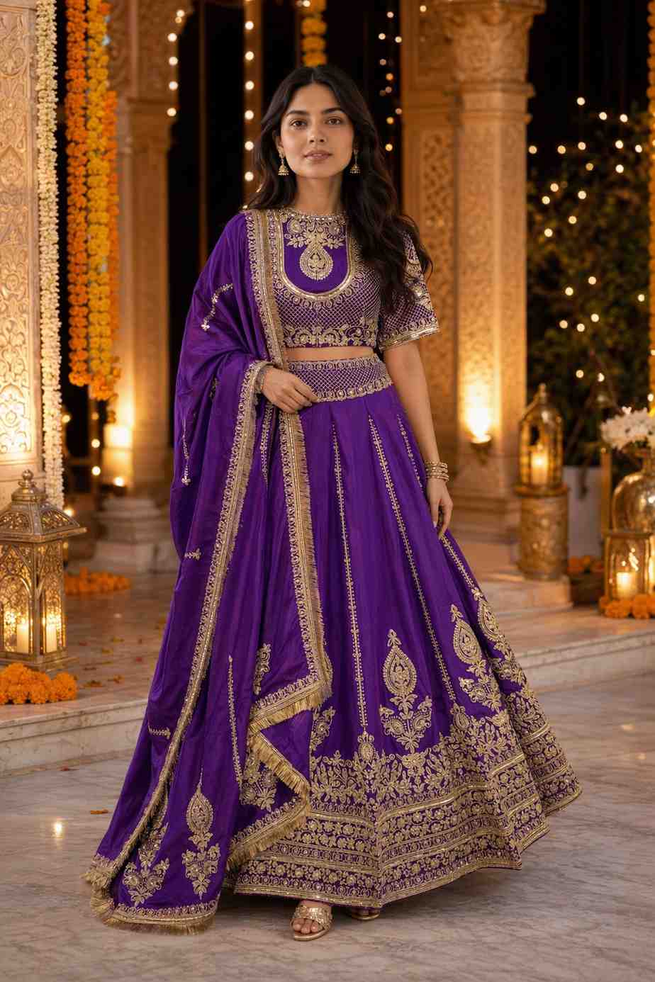 Premium Royal Purple Embroidered Bridal & Party Wear Lehenga Choli with Dupatta