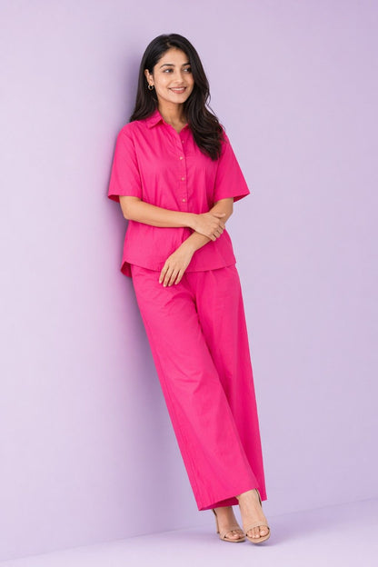 LoomBella Lifestyle Women's Cotton Plain Straight Short Kurti with Pant Set