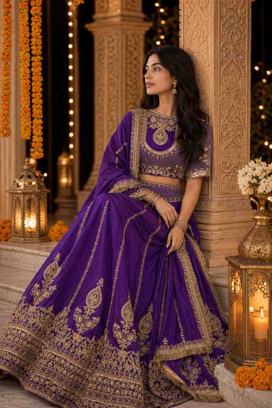 Premium Royal Purple Embroidered Bridal & Party Wear Lehenga Choli with Dupatta