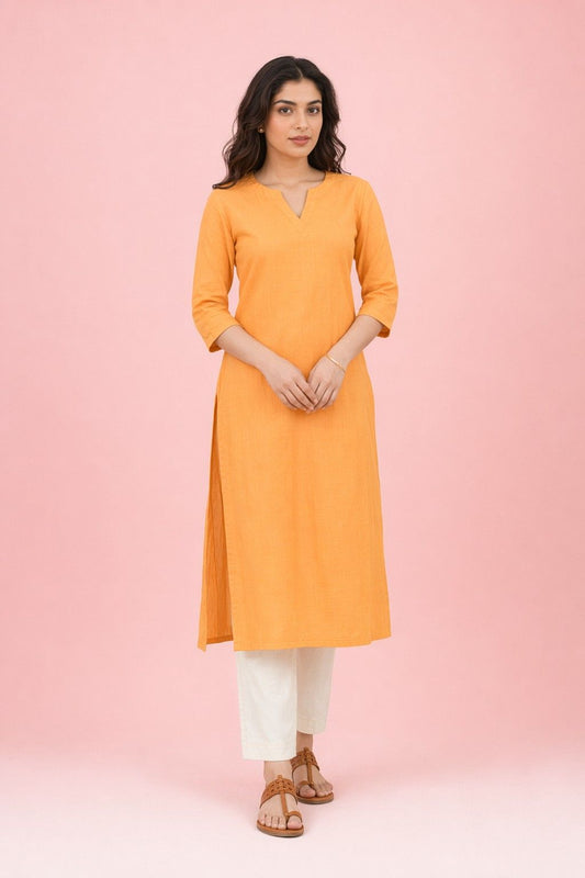 LoomBella LifestyleWomen's Cotton V-Neck Solid Straight Kurti with Pant