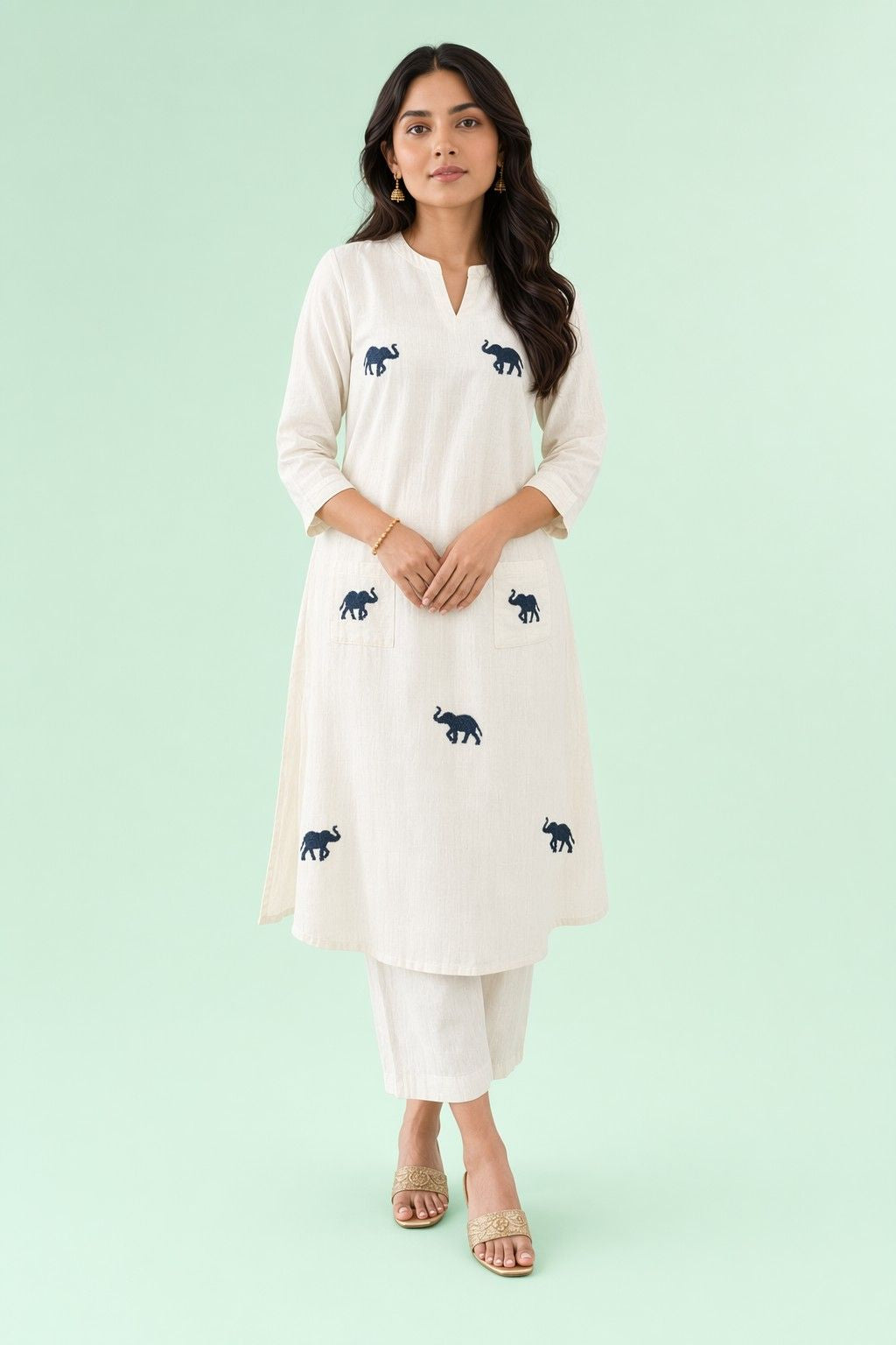 Fab Craft Studio Women's Cotton Printed Straight Kurti with Pant