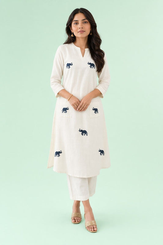 Fab Craft Studio Women's Cotton Printed Straight Kurti with Pant