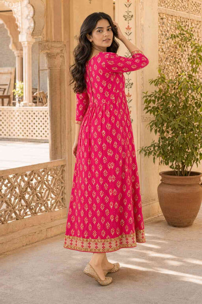 Fab Craft Studio  Women's Rayon Printed Anarkali Short Kurti Gown