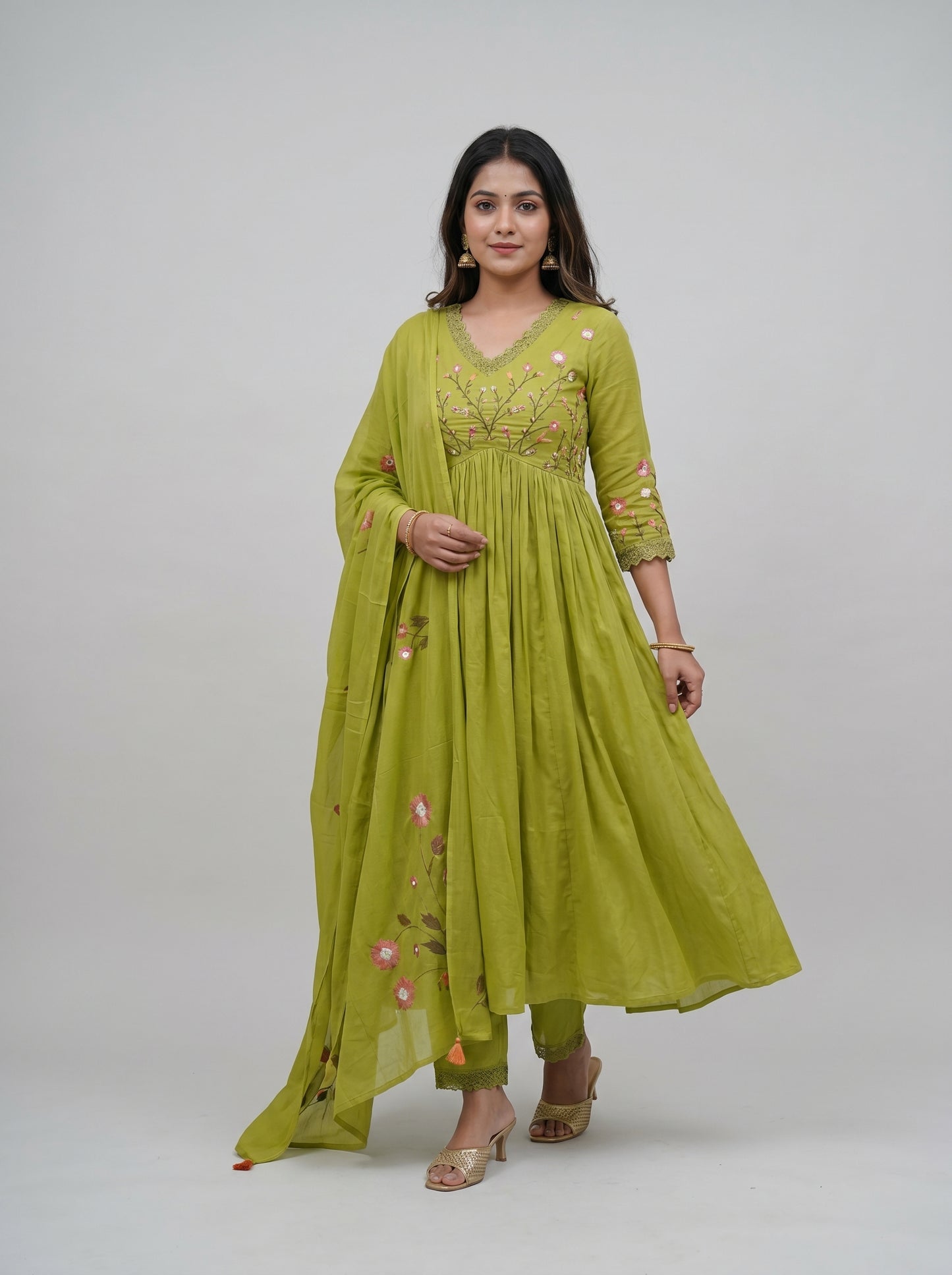 Embroidered Anarkali Kurta Set with Pant & Dupatta