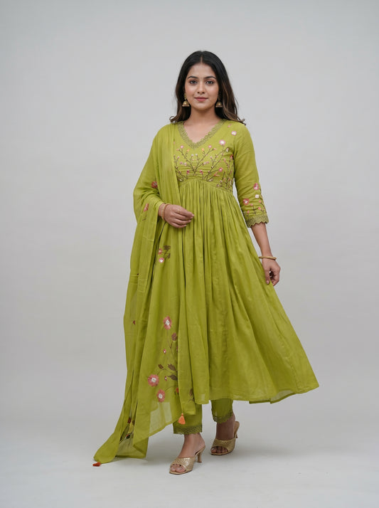 Embroidered Anarkali Kurta Set with Pant & Dupatta
