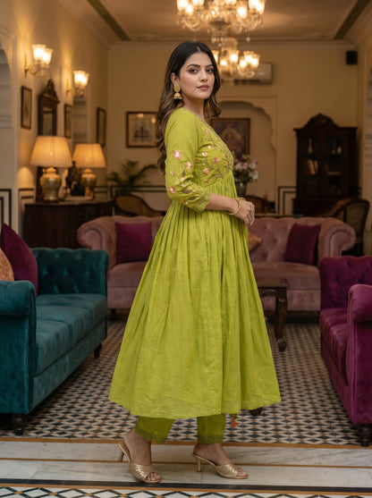 Embroidered Anarkali Kurta Set with Pant & Dupatta