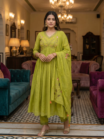 Embroidered Anarkali Kurta Set with Pant & Dupatta