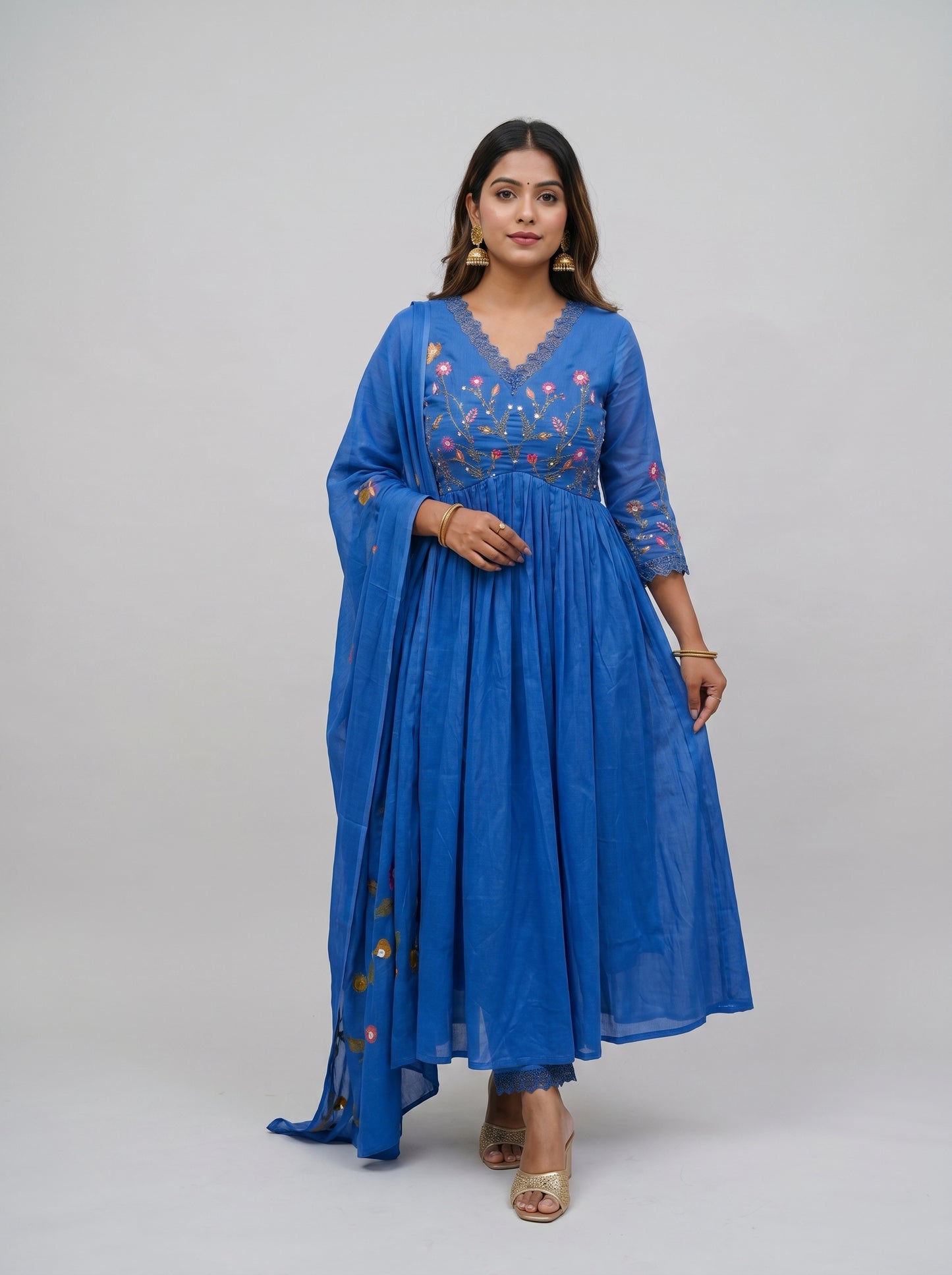 Embroidered Anarkali Kurta Set with Pant & Dupatta