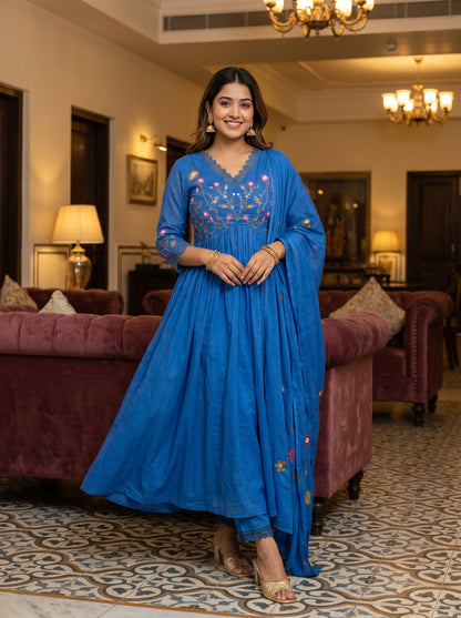 Embroidered Anarkali Kurta Set with Pant & Dupatta