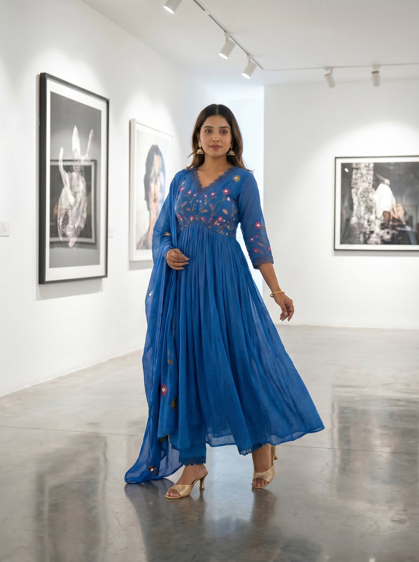 Embroidered Anarkali Kurta Set with Pant & Dupatta