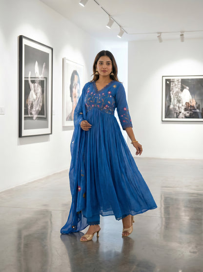 Embroidered Anarkali Kurta Set with Pant & Dupatta