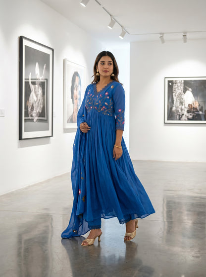 Embroidered Anarkali Kurta Set with Pant & Dupatta