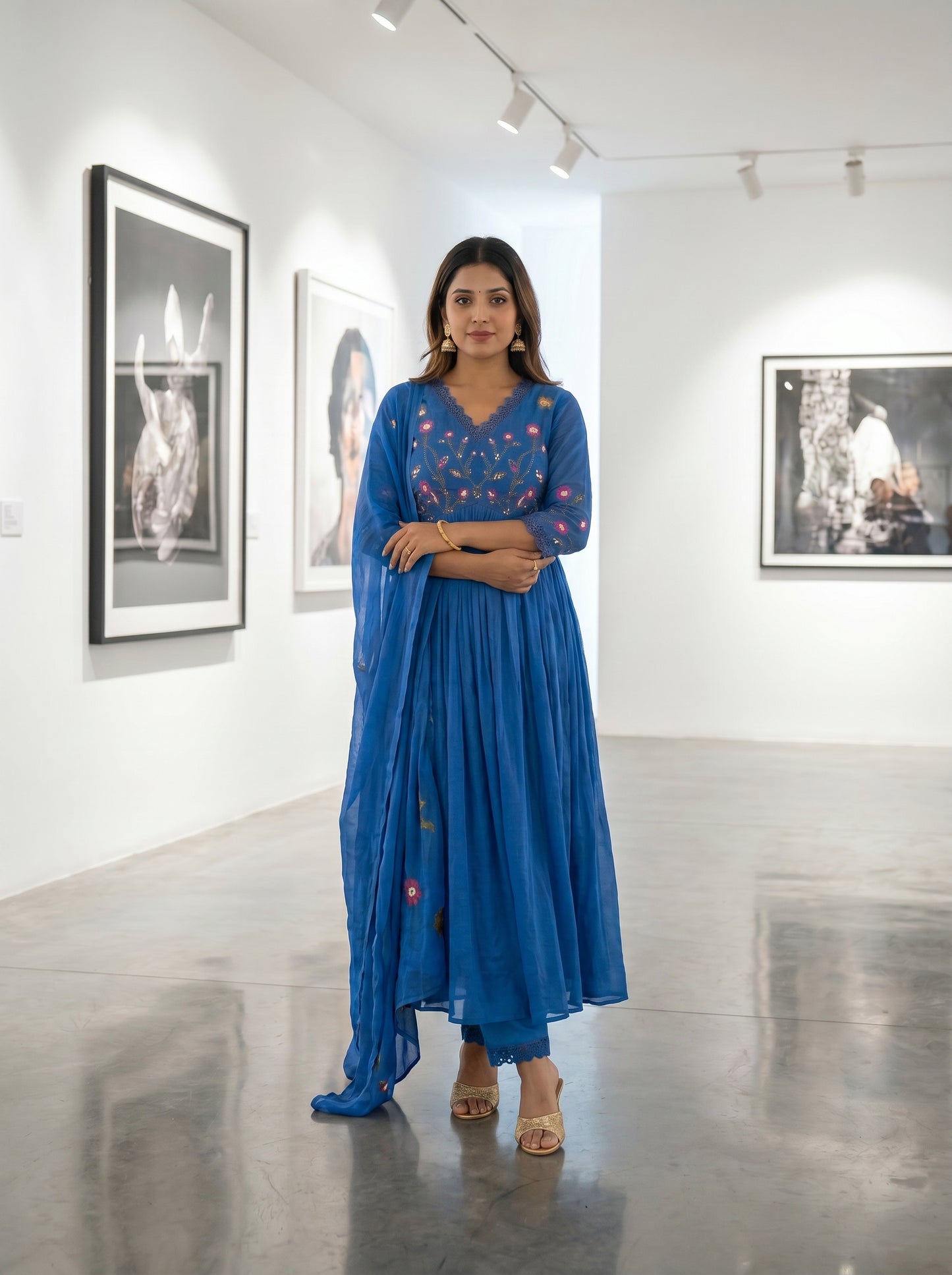 Embroidered Anarkali Kurta Set with Pant & Dupatta