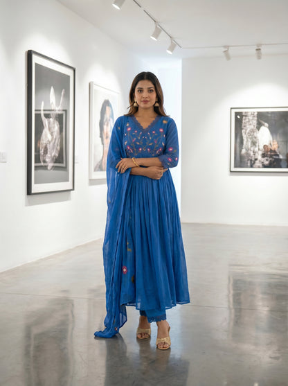 Embroidered Anarkali Kurta Set with Pant & Dupatta