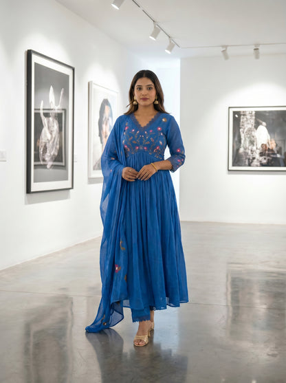 Embroidered Anarkali Kurta Set with Pant & Dupatta