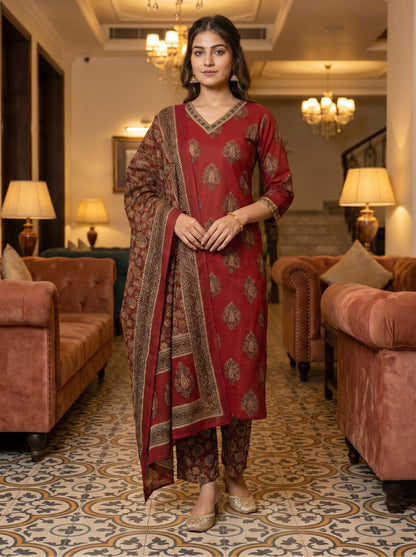 Premium Cotton 60×60 Straight Fit Kurti with Plazo & Dupatta Set