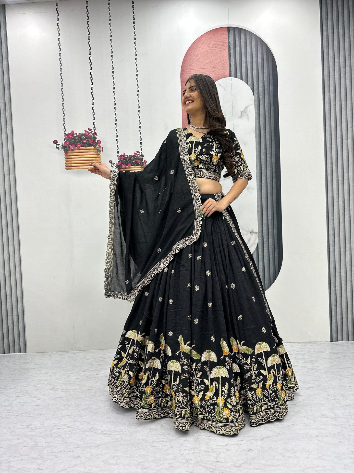 Festival Special Vichitra Silk Lehenga Choli Set with Embroidery & Sequence Work