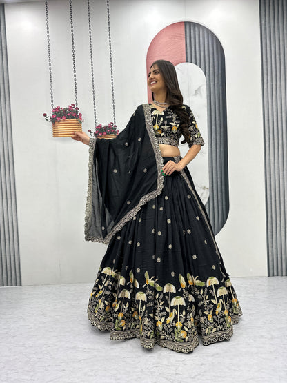 Festival Special Vichitra Silk Lehenga Choli Set with Embroidery & Sequence Work
