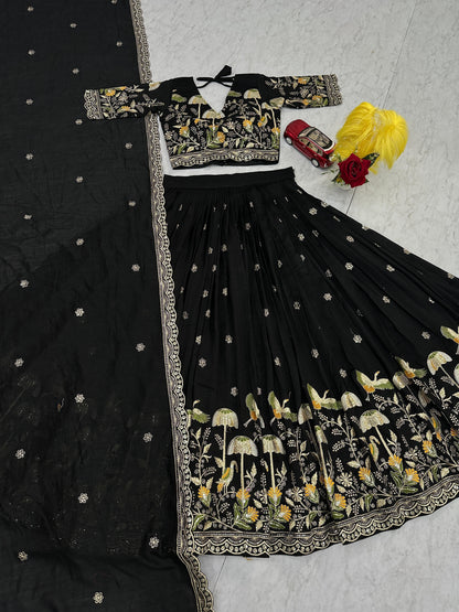 Festival Special Vichitra Silk Lehenga Choli Set with Embroidery & Sequence Work