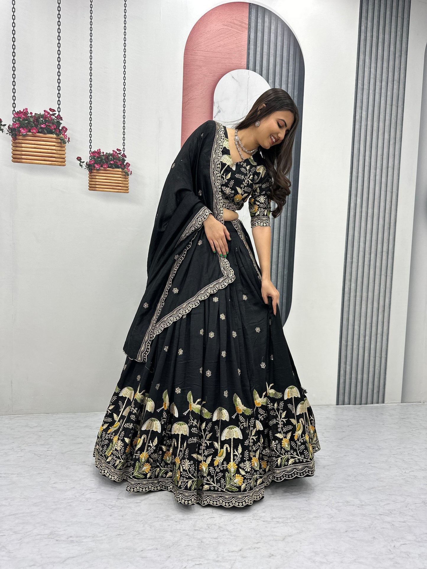 Festival Special Vichitra Silk Lehenga Choli Set with Embroidery & Sequence Work