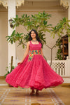 Navratri Special Bandhani Print Gamathi Work Gown with Pocket Purse