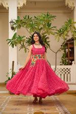 Navratri Special Bandhani Print Gamathi Work Gown with Pocket Purse