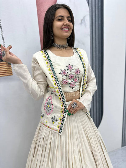 Festival Special Pure Tissue Shimmer Crop Top Lehenga Set with Jacket
