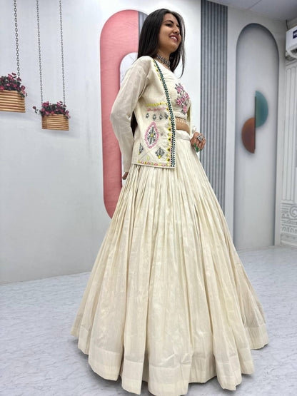 Festival Special Pure Tissue Shimmer Crop Top Lehenga Set with Jacket