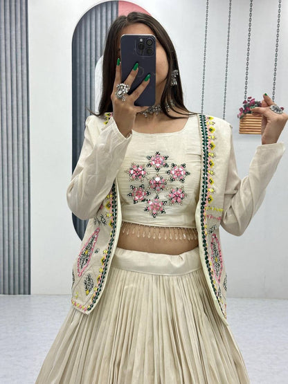 Festival Special Pure Tissue Shimmer Crop Top Lehenga Set with Jacket