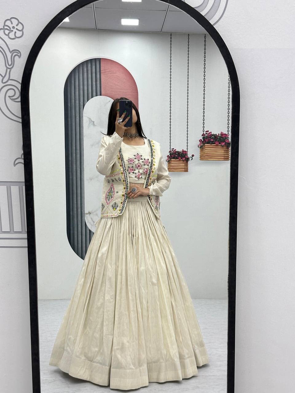 Festival Special Pure Tissue Shimmer Crop Top Lehenga Set with Jacket