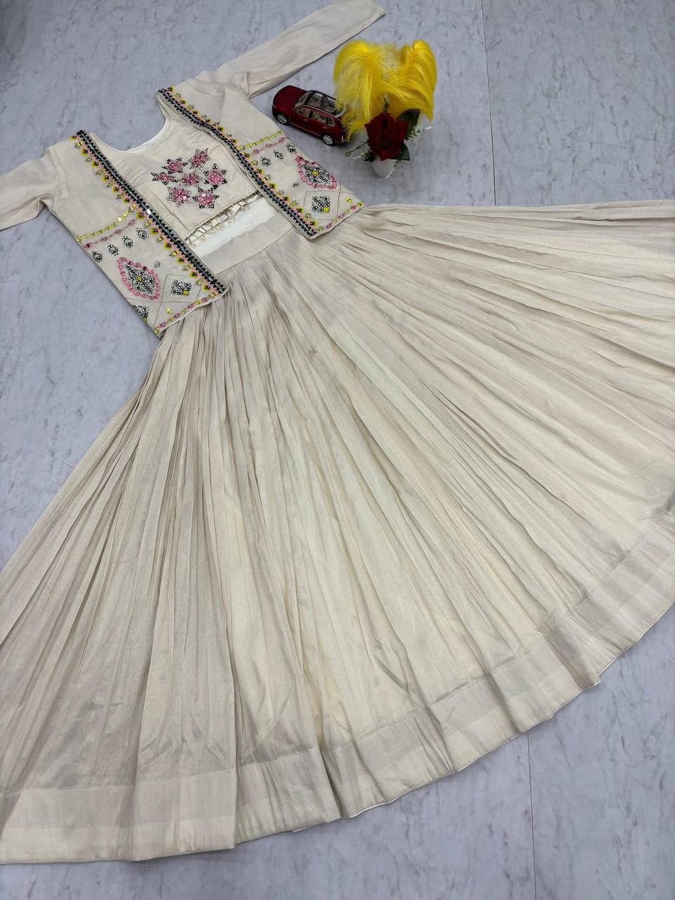 Festival Special Pure Tissue Shimmer Crop Top Lehenga Set with Jacket