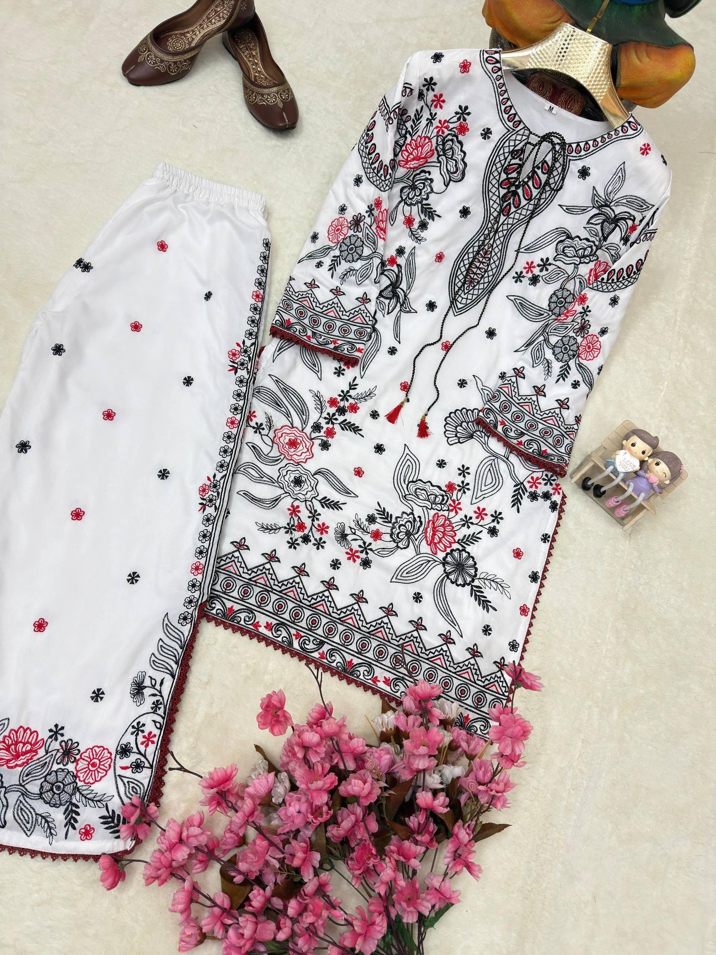 Premium Maslin Cotton Embroidered Cord Set with Plazzo