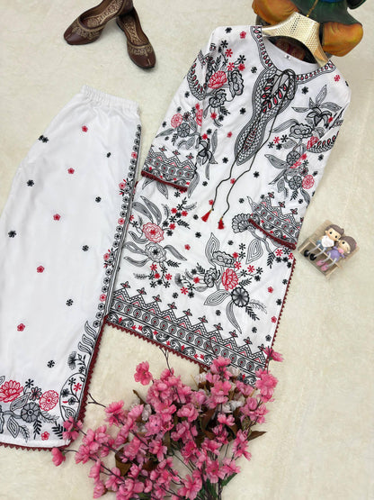 Premium Maslin Cotton Embroidered Cord Set with Plazzo